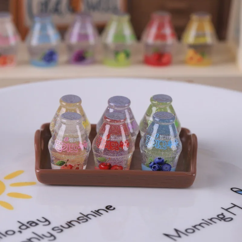 10pcs Simulation Food Toy Transparent Fine Sparkle Fruit Flavor Beverage Bottle Resin Ornament