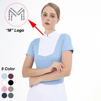 Camisetas ecuestres con logotipo M, Tops de manga corta, ropa para montar a caballo, blusa de entrenamiento con botones para mujer, Top para espectáculo de competición