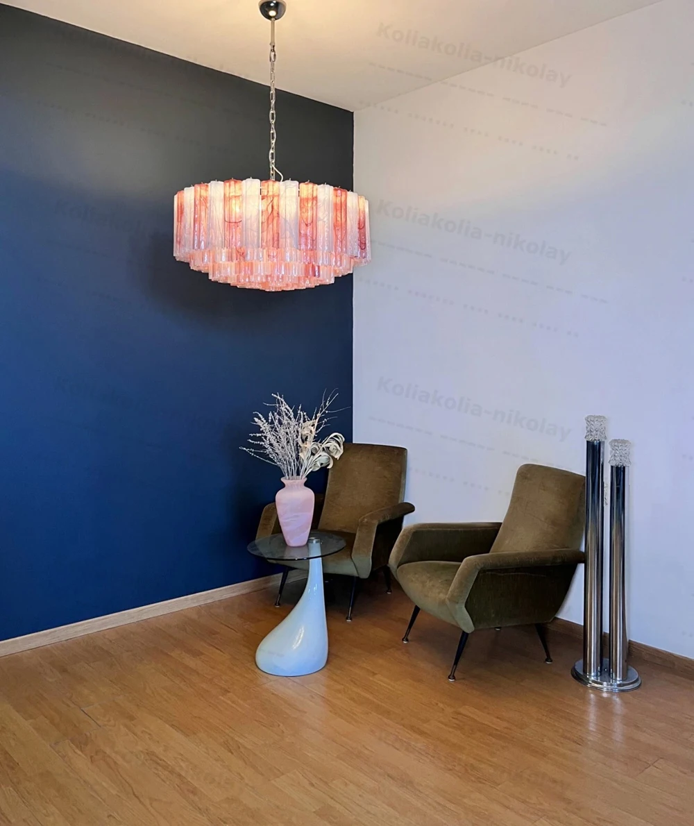 Pink Memory Glass Collection 50-100cm Dimmable LED Chandelier Hanging Lamps Lustre Suspension Luminaire Lampen For Living Room