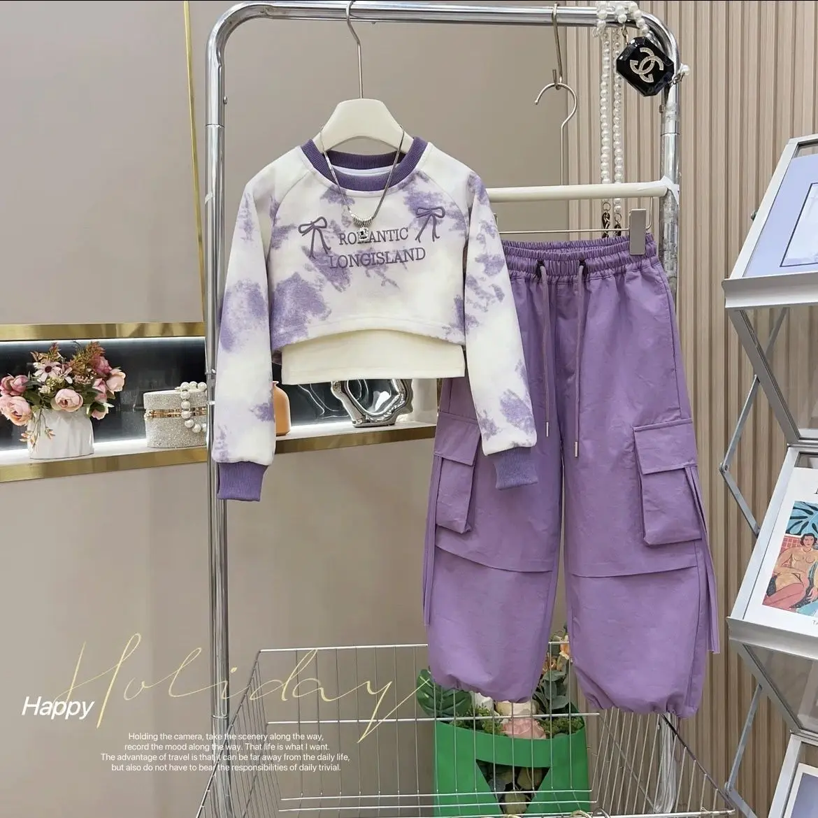 Children's Clothing Sets Monogram Print Hoodie + T-shirt + Cargo Pants 3pcs Kids Clothes Girls 4 To 15 Years Boys Clothes