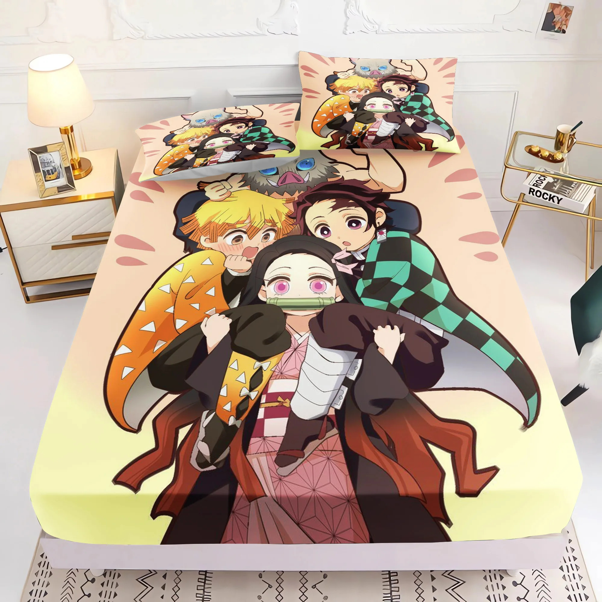 Demon Slayer: Kimetsu No Yaiba Kamado Nezuko Fitted Sheet Comforte Bed Cover Full Set Children'S Bedding Anime Room Decor Home