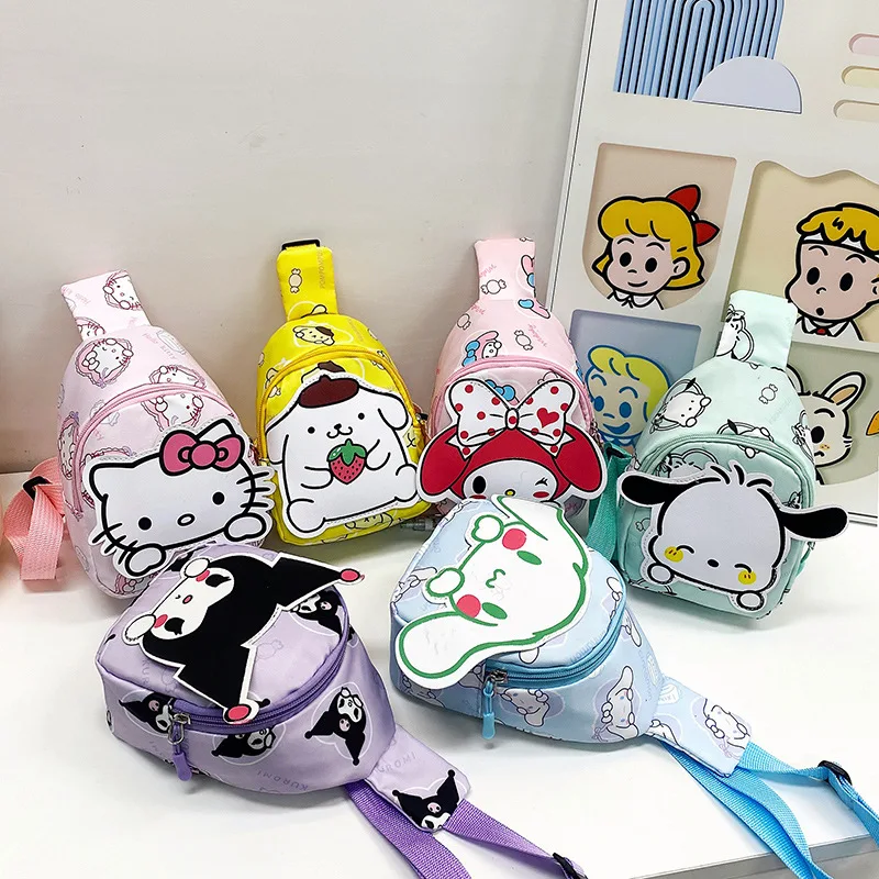 Kawaii Sanrio Hello Kitty Chest Bag Crossbody Bags Kuromi My Melody Cinnamoroll Messenger Shoulder Handbag Women Toys Girls New