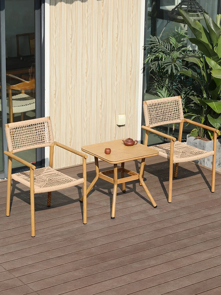 Outdoor tables and chairs courtyard garden balcony drinking tea reading leisure rattan chair three-piece set small coffee table