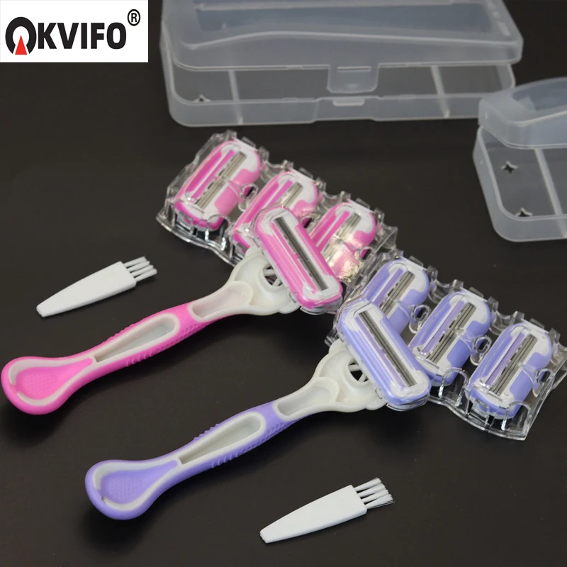 

KVIFO 1 + 4 комплекта безопасных лезвий для бритвы для женщин, красота, бикини, удаление волос, набор лезвий для бритья, 3-слойные сменные головки для бритвы ﻿