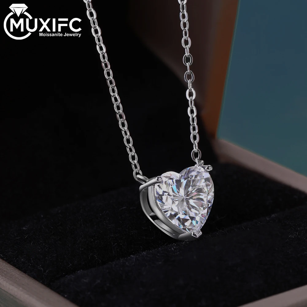 MUXIFC 4 Karat Herzschliff-Moissanit-Anhänger-Halskette für Damen, D-Farbe, VVS, GRA-zertifizierte Halskette, 925er Sterlingsilber, edler Schmuck