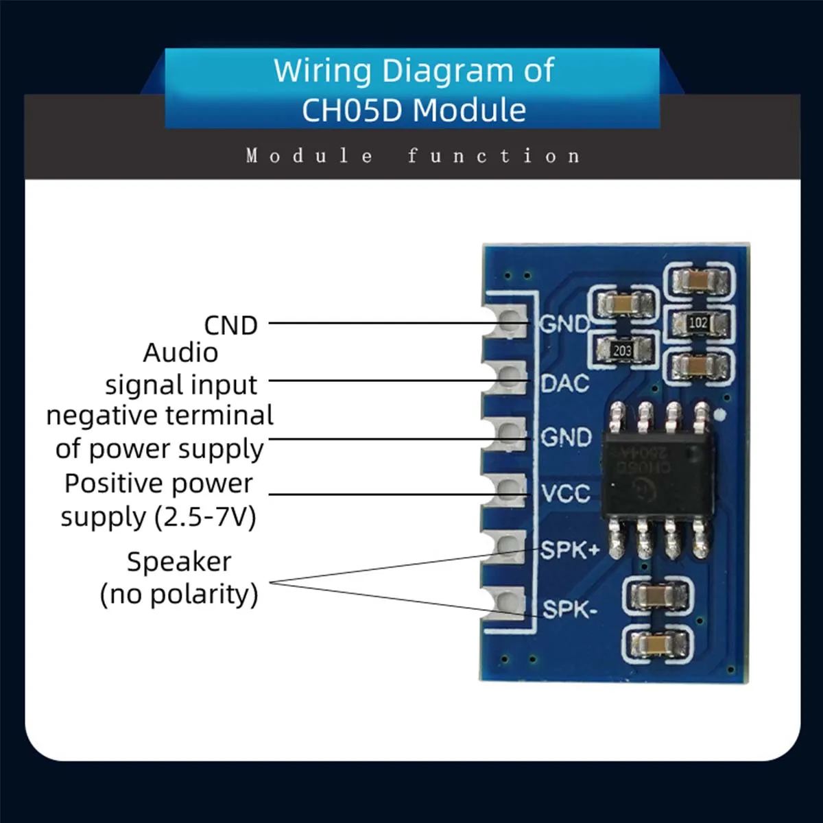 5/10PCS Voice Chip 5W Mono Power Amplifier Module Power Supply Voltage 5V Small Volume High Volume High Fidelity CH05D
