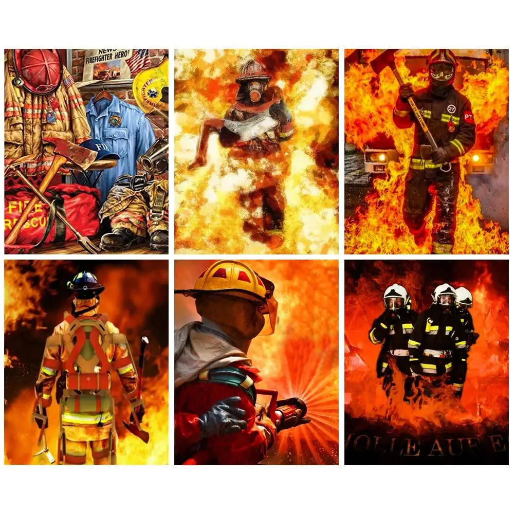 GATYZTORY 5D DIY Diamond Painting Fireman Kits Diamond Embroidery Portrait Mosaic Cross Stitch Handmade Gift