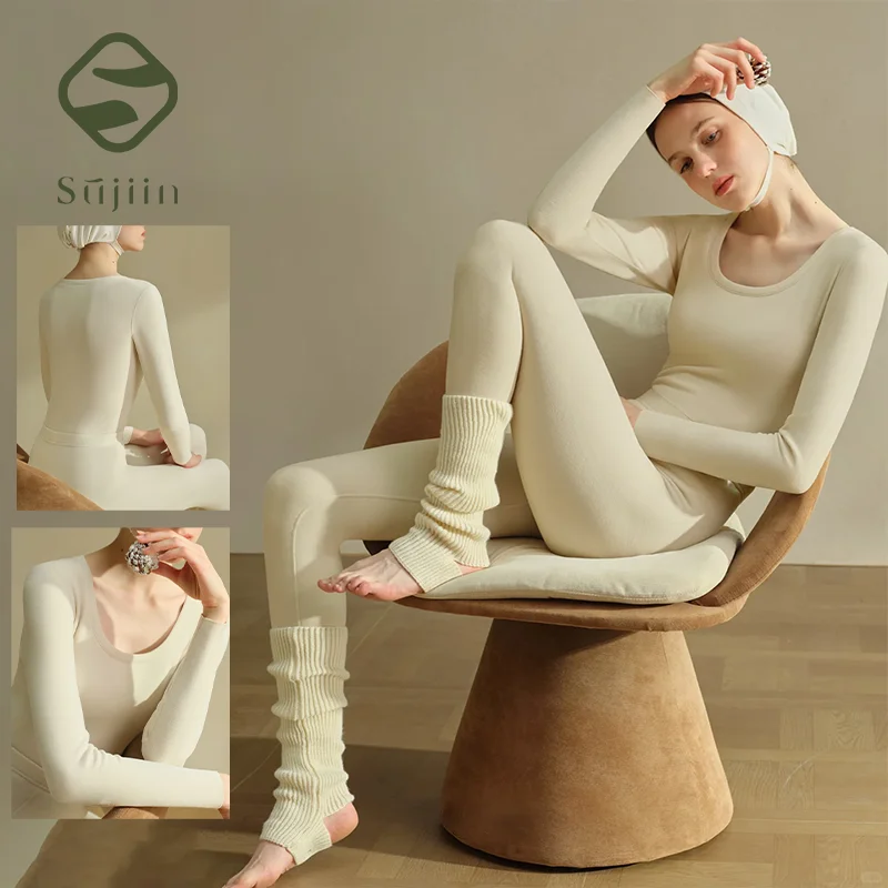 SUJIIN Women's Fleece Thermal Underwear Set 2026 Autumn Winter Crew Neck Long Sleeve Anti-static Tops & Pants Cold Weather WC060