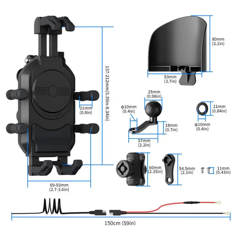 Support de téléphone mobile anti-vibration pour moto, support de charge sans fil, support de guidon de moto rotatif à 360 °, support de téléphone