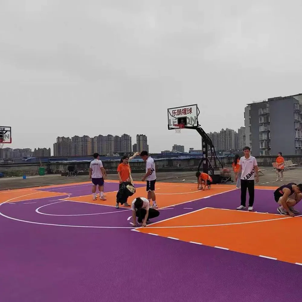 Beable Outdoor Basketball Flooring Surfaces, Backyard Court Kits with Graphics Lines and Multiple Color Sport Tiles, Best