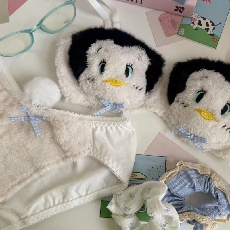 Dámské kreslené pandy vzor zimní spodní prádlo chlupaté plyšové podprsenka a kalhotky sada školačka japonské anime cosplay spodní prádlo - náhled 6