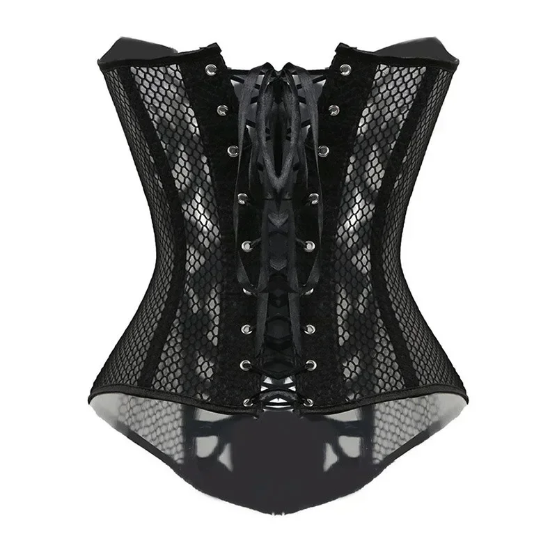 Women Breathable Shapwear Costumes Sexy Transparent Mesh Corselet Hollow Out Corset Bustier Top Black White