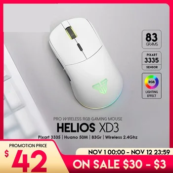 Go XD3 무선 및 유선 마우스 PIXART 3335 16000 DPI 및 RGB 83gr 라이트 게이밍 마우스, Huano 5 천만 스위치 마우스