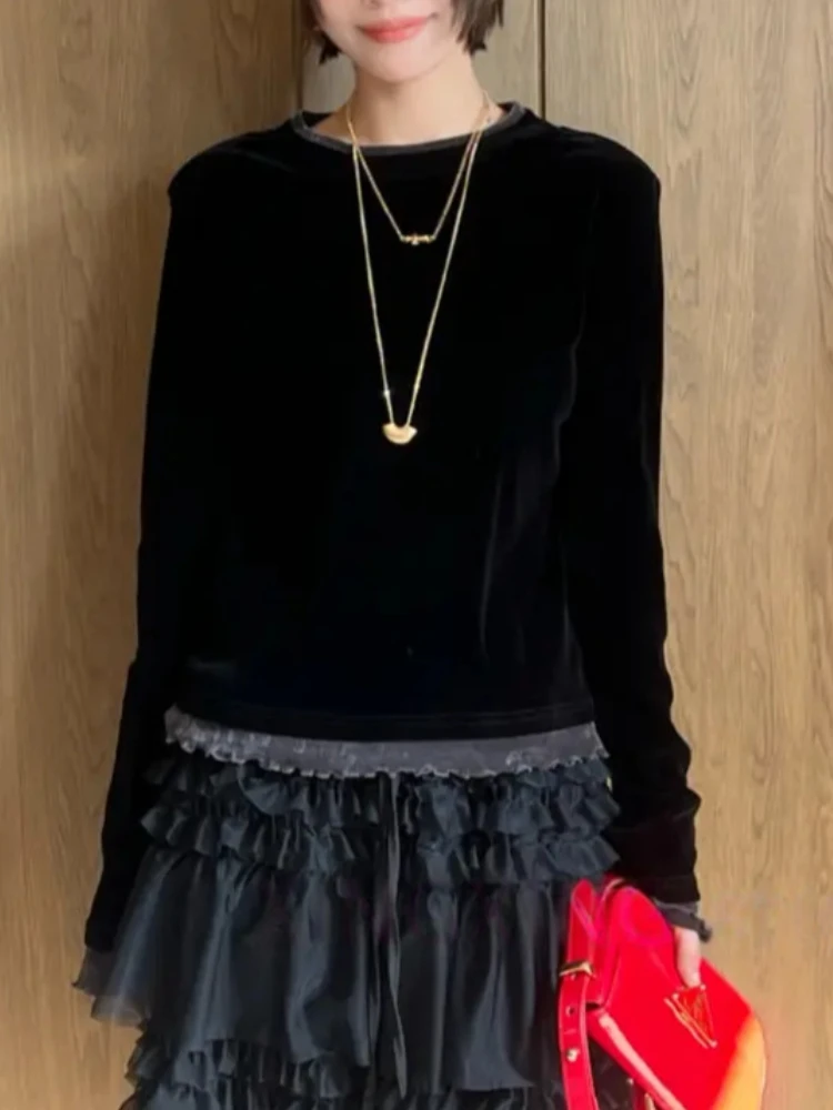 

Loose Long Sve T-irt Women's Casual Faionable Color Blo High Waist Breathable Comfortable Korean Sle Commute Wind