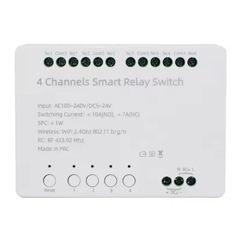 M51K-Tuya Wifi 4 Channels Smart Switch Module 10A Relay AC 100-240V DC 5-24V Intelligent Automation Controller