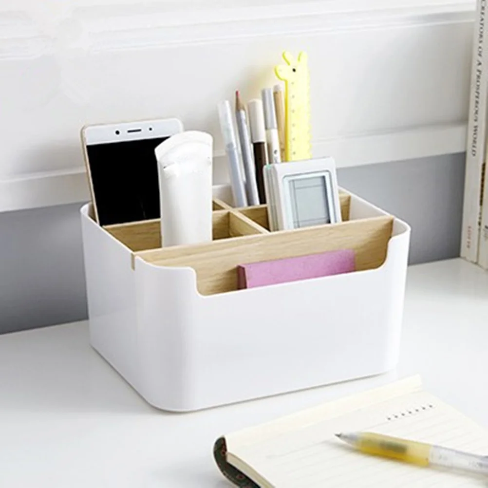 

Desktop Storage Box Makeup Organizer Basket Multifunction Cosmetics Bamboo Office