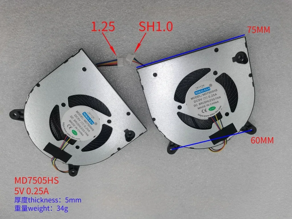 Wentylator procesora laptopa do Teclast F15 Pro BF07505H05FP nowy nb 750505 hht4b01f21 bf075d05p Bf07505h05fp MD7505HS 5V 0,25A