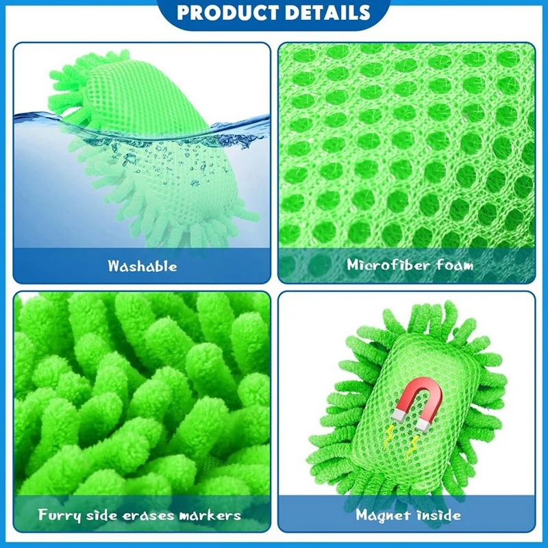 마그네틱 화이트 보드 지우개, 학교 건식 지우개, 초크 가정용 세탁 가능 화이트 보드 지우개, 16 개