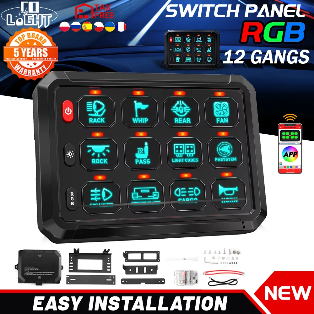 COLIGHT 12gangs On-Off Control Switch Panel Universal Power System LED Light Slim Electronic Relay System for SUV CAMPER Offroad