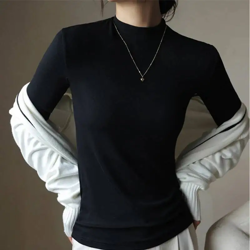 أنيقة طويلة الأكمام مضلع البلوز المرأة الخريف الشتاء الصلبة مزاجه س الرقبة البلوزات الراقية تحسس الركاب ملابس داخلية القمم #5