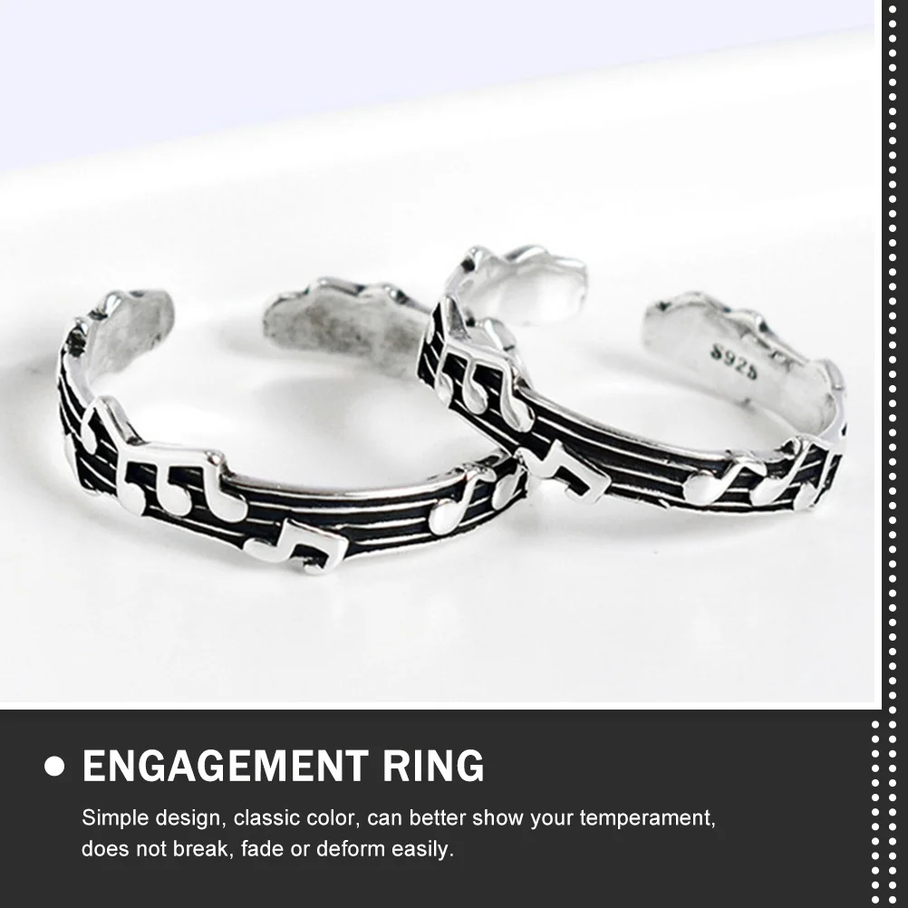 

2pcs Music Note Couple Rings Adjustable Open Finger Rings For Lovers Anniversary Wedding Promise Decorative Jewelry Gift For Him