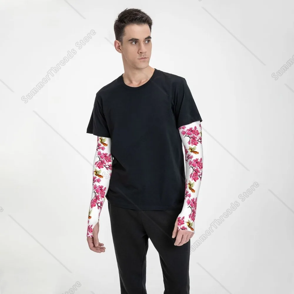 Mangas de brazo de colibrí de Magnolia rosa para hombres y mujeres: mangas de brazo deportivas de protección solar refrescante para cubrir los brazos