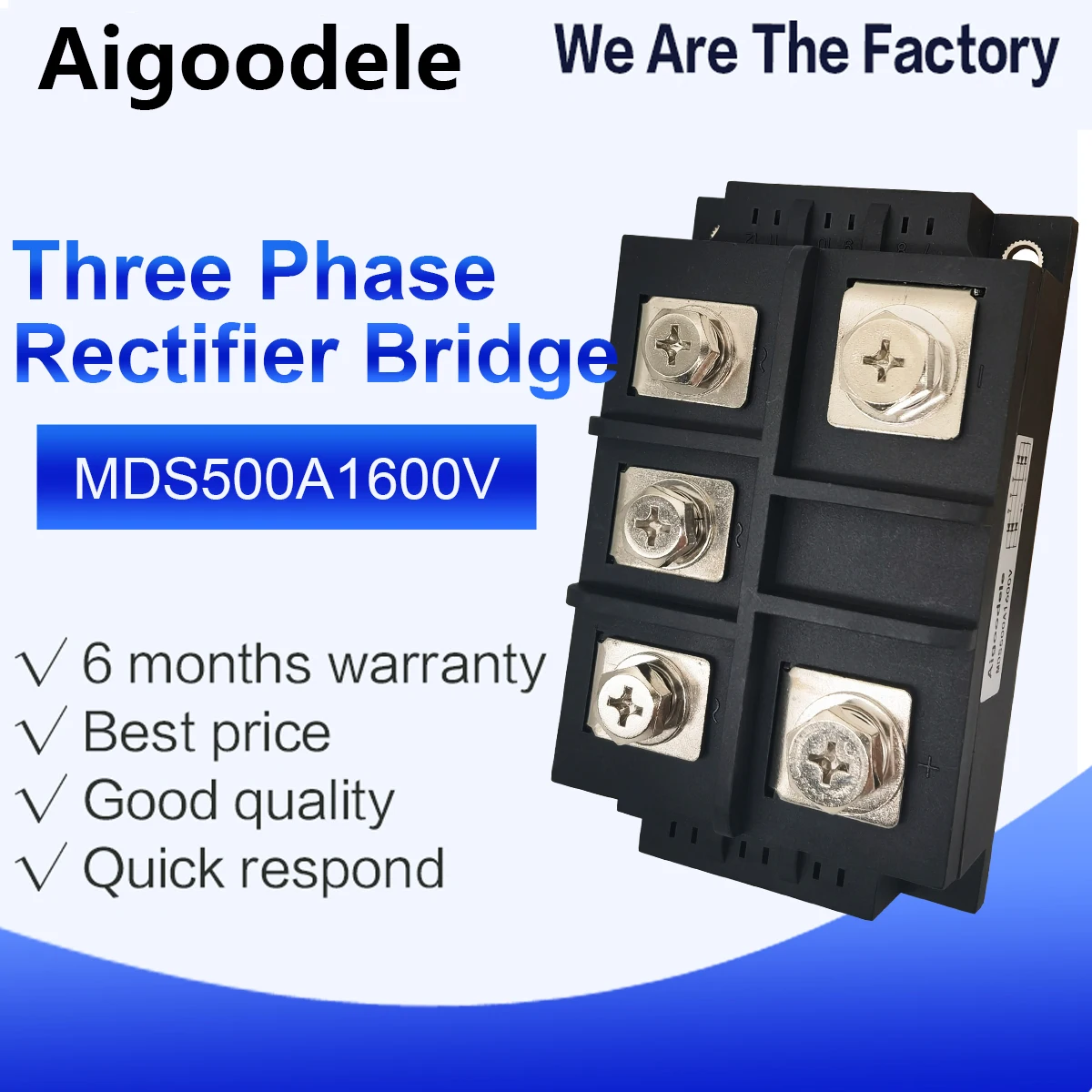 

500A MDS Three-Phase Diode Bridge Rectifier Module 1600V Copper Base High Power AC to DC MDS500A1600V MDS500A-16