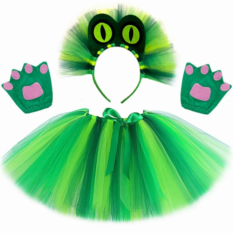 

Frog Alligator Crocodile Costume Kids Green Tutu Skirt for Girls Halloween Party Dress Up Outfit Toddler Girls Tulle Tutus Skirt
