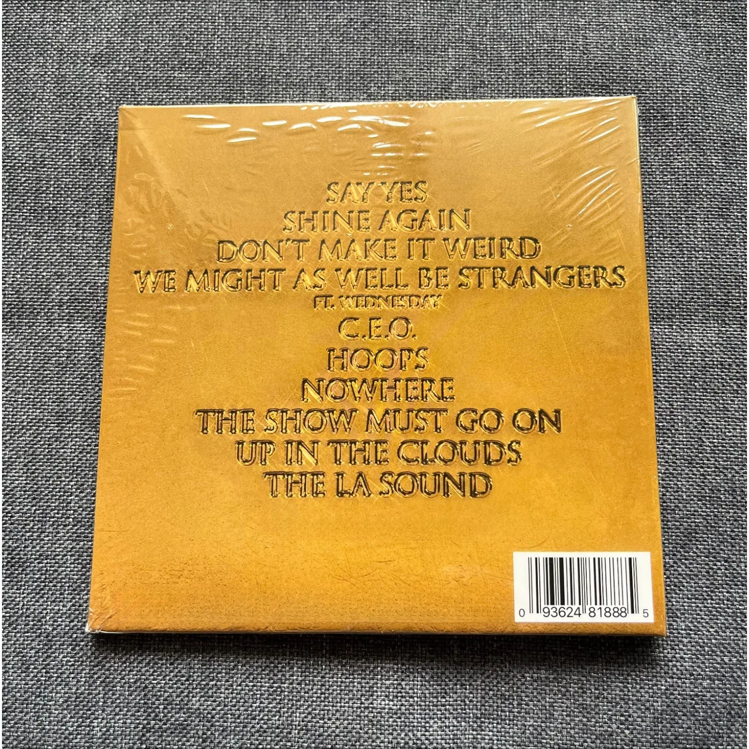 Pop Rock Album CD, Minimal Cover With Gold Embossed Tracklist, Lively Pop Rock Tracks With Bright Clear Tone