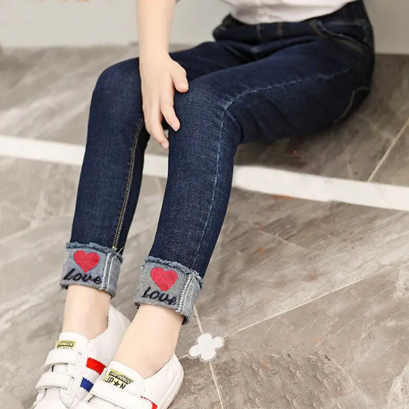 New Girls Fashion Jeans Spring Summer and Autumn Soft Casual Boutique Cotton Kawaii Girls Elegant Jean Kids Pants  3-12Y