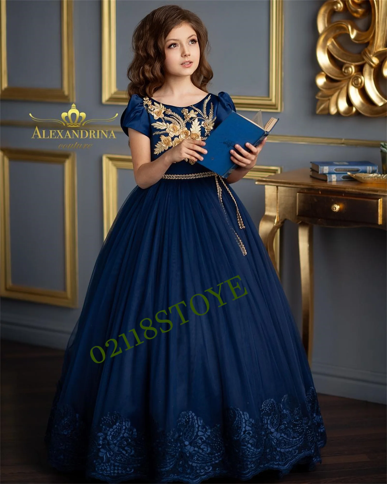 Princess Flower Girl Dress Multi-layer Fatina Skirt Lace Edge Lush Bows Pearl Belt Long Ribbons Small Hem Elegant Gown