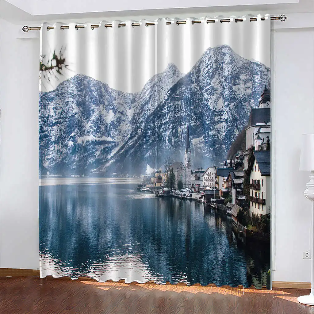 

Snow Mountain 3D Printing Curtain Bedroom Living Room Blackout Curtain Bedroom with Hook Accessories Backdrop Curtain