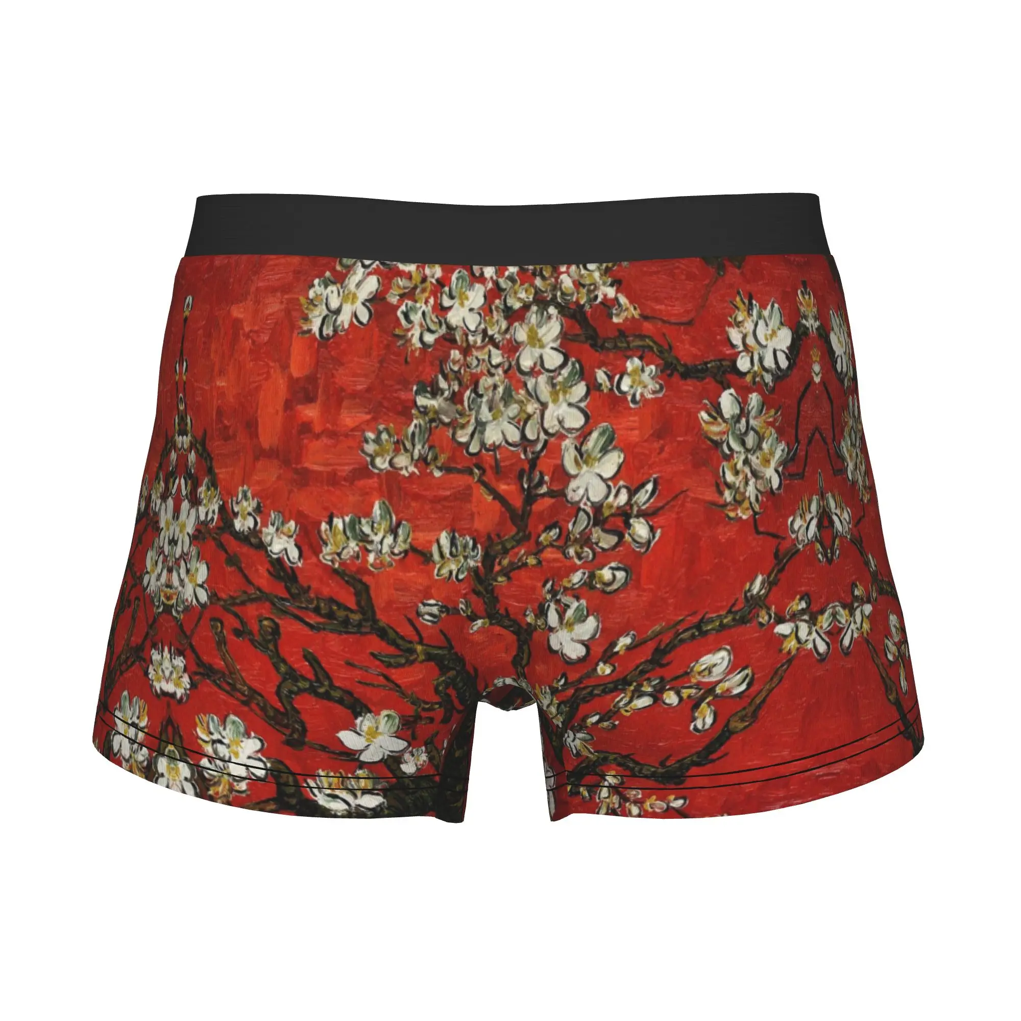 Van Gogh Almond Blossoms In Red Boxer Shorts For Homme 3D Printed Flowers Painting Underwear Panties Briefs Stretch Underpants
