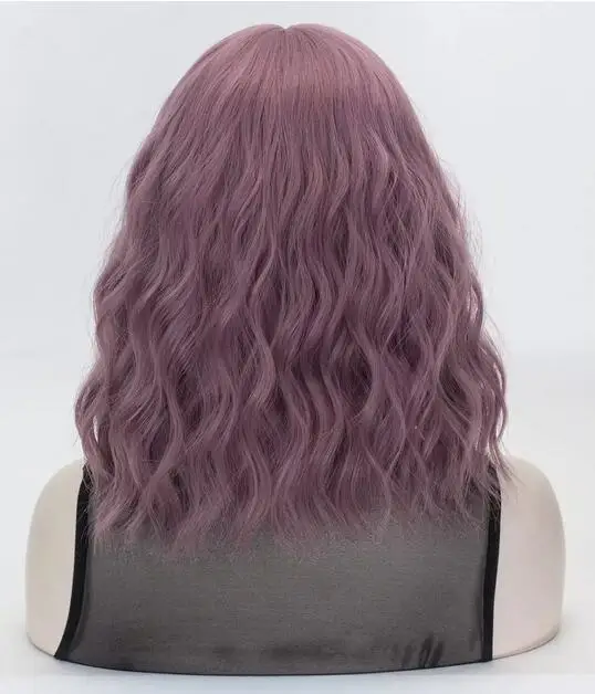 Perruque Bob Courte Bouclée Violet avec Full Bang pour Femme, Robe de Barrage Ondulée, Cosplay