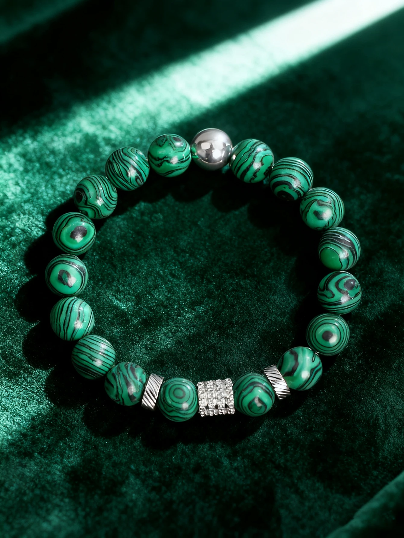 10 مللي متر الملكيت سوار مُزين بالخرز الخرز الحجر الطبيعي الأخضر مع فاصل الفولاذ المقاوم للصدأ والخرز الأسطواني لهدية مجوهرات حيوية