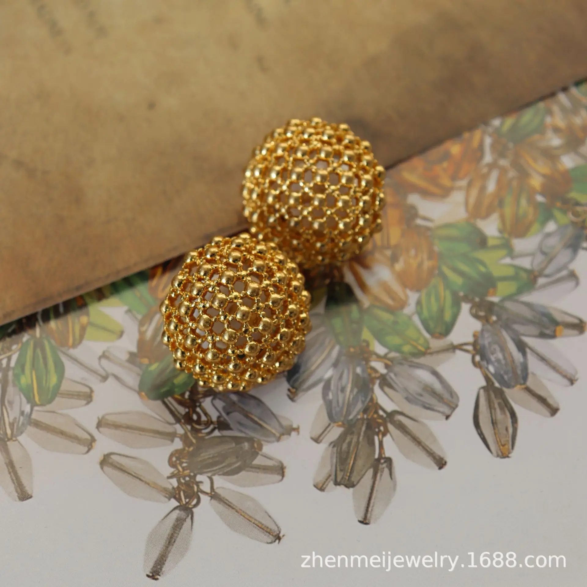 Vintage Three Dimensional Hollow Hemispherical Round Earrings