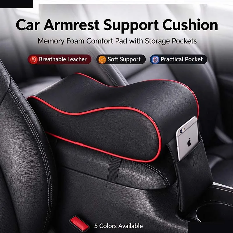 Car Center Console Armrest Pad Memory Foam Heightening Cushion with Storage Pocket PU Leather Auto Arm Rest Cover for Subaru XV