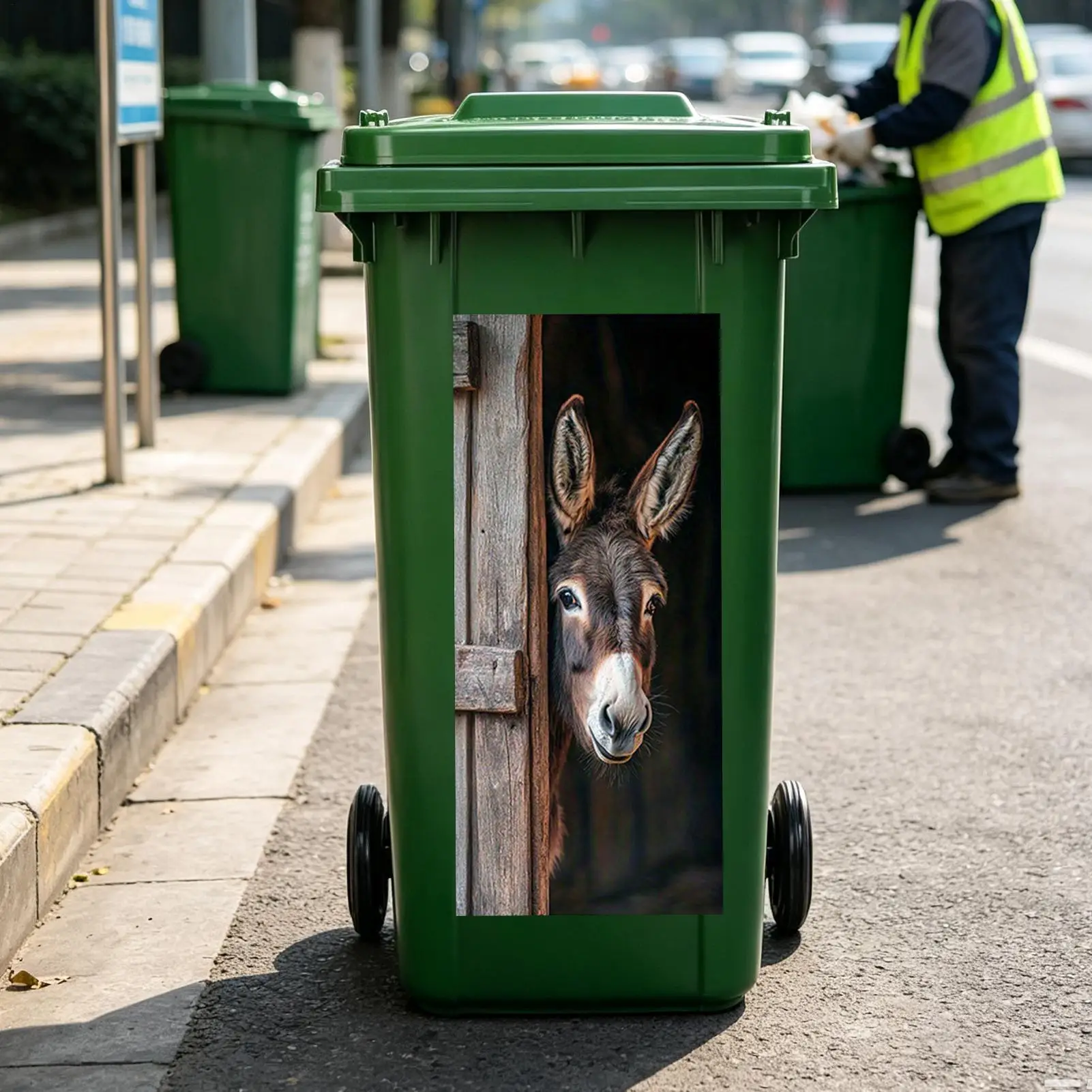 2D Flat Sticker, Realistic DonkeyHead Trash Can Decal Waterproof PVC Animal Portrait Self-Adhesive Vinyl For Outdoor