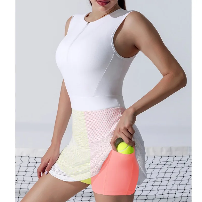 Summer Tennis Sport Dress withe Shorts Golf Wear for Women 2024 Badminton Clothing Fitness Sleeveless Outfit Training Suit Yoga