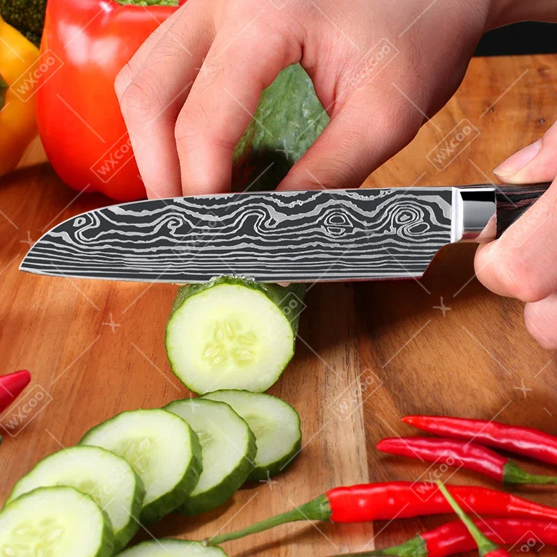 WXCOO 5-inch Small Santoku Knives Household Kitchen Knives Vegetable Cutter Fruit Peeler Bread Santoku Knife Stainless Steel