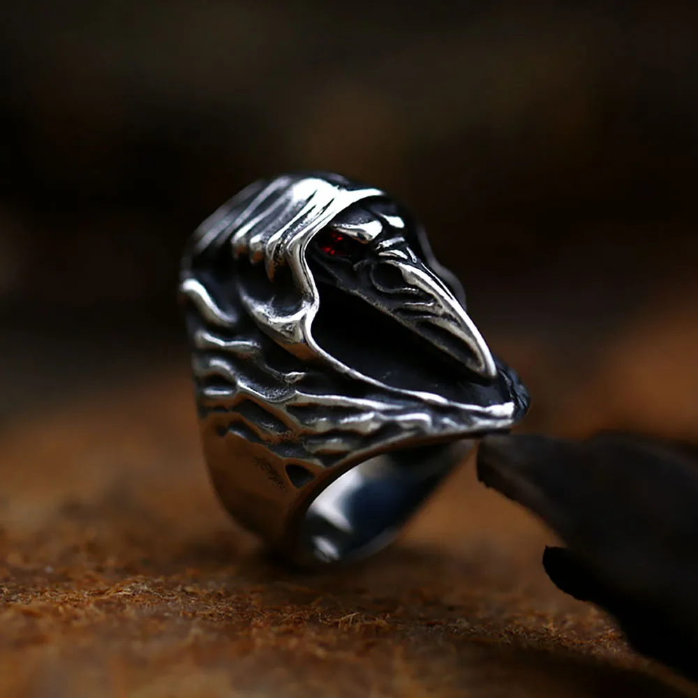 Unique Design Vintage Olecranon Crow Grim Reaper Skull Zircon Rings For Men Boys Punk Creative Personality Jewelry Dropshipping