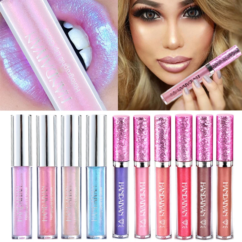 Brilho Labial Plumping de Longa Duração, Maquiagem Brilhante, Impermeável, Holográfica Matiz Sereia, Hidratante, Batom Líquido