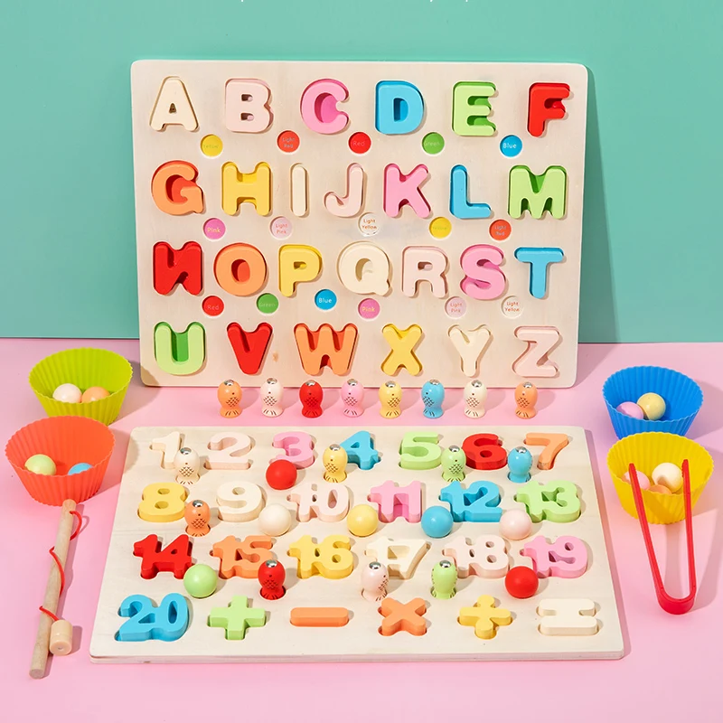 مجموعة ألعاب التعلم المبكر للأبجدية والأرقام الخشبية للتعرف على الحروف وتعلم الرياضيات وممارسة المهارات الحركية الدقيقة - آلة متنوعة غنية