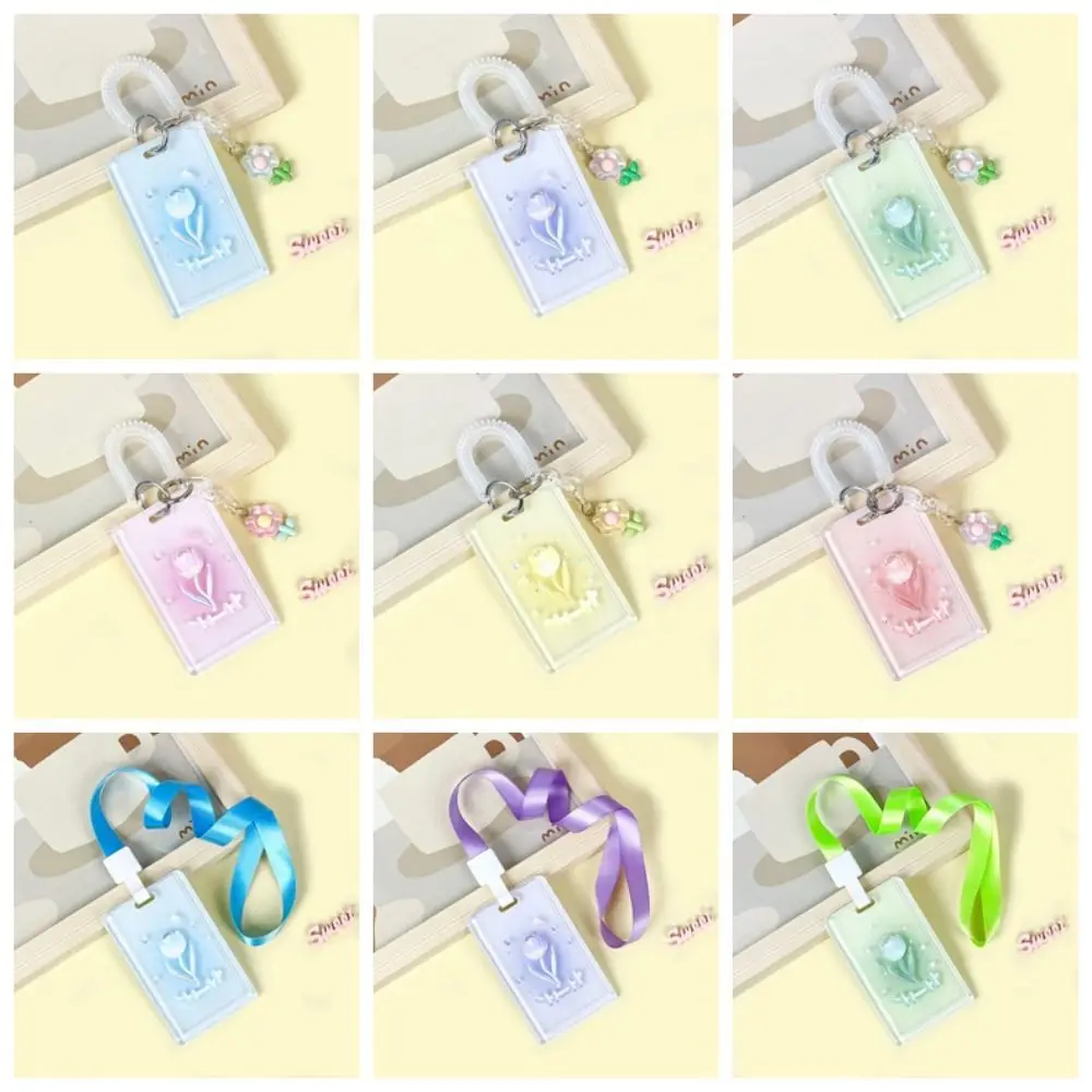 Card Protectors Cartoon Tulip Photocard Holder Transparent Keychain Tulip Idol Photocard Holder Sliding Closure Colorful