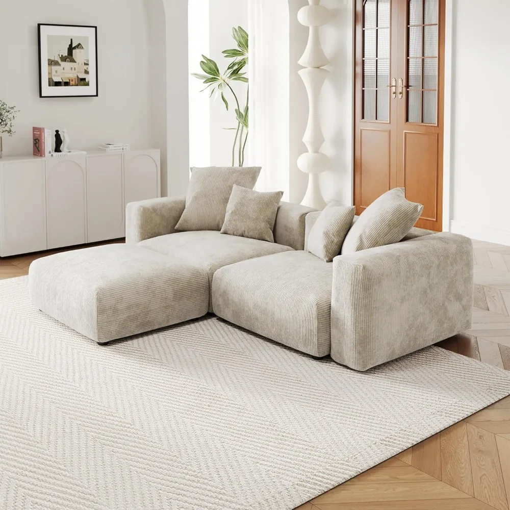 

Corduroy Modular Sectional Couch, Oversized Sectional Sofa with Chaise Ottoman, Cushion Covers Removable, Modern Deep