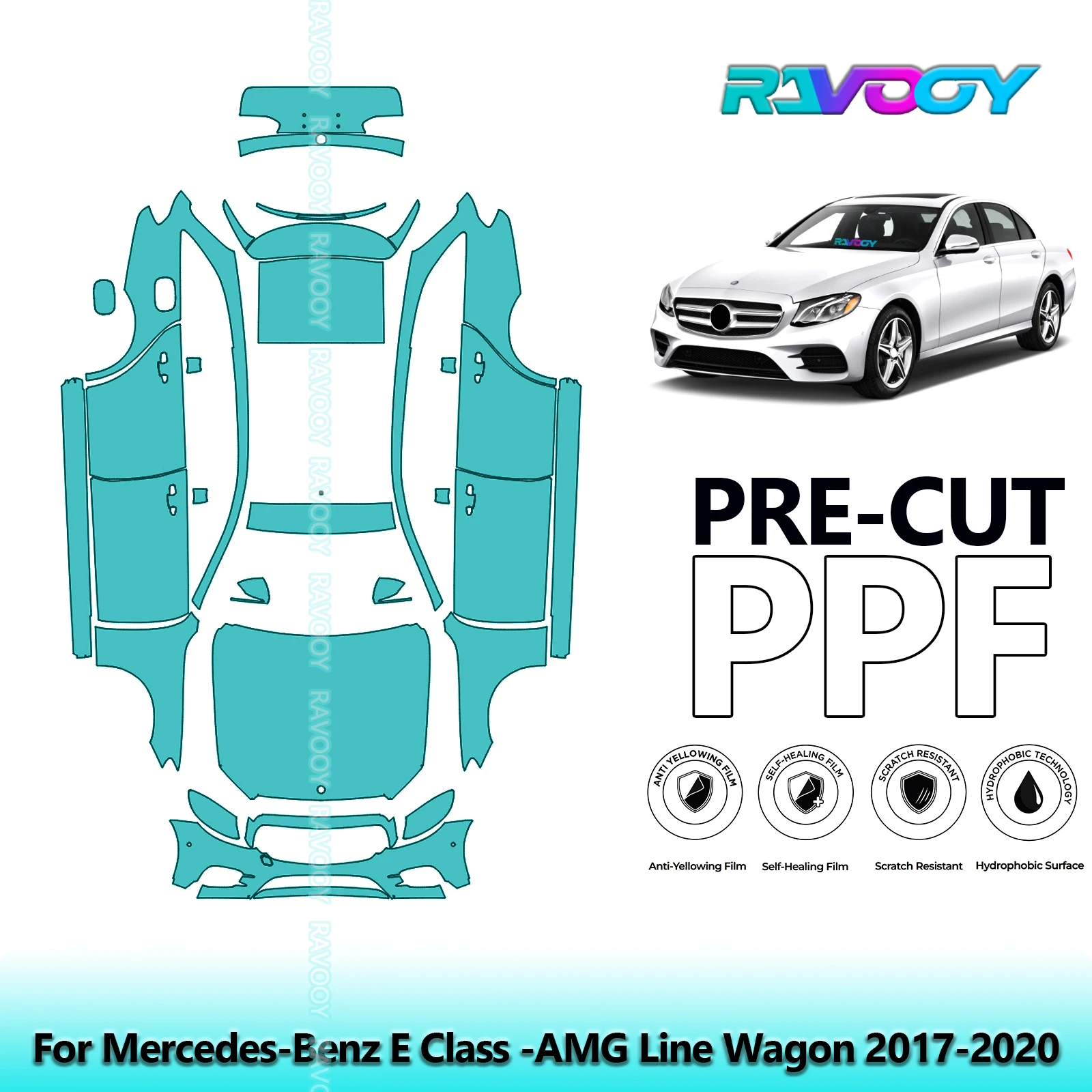 RAVOOY Custom-Fit Precut TPU PPF Full Vehicle Clear Bra Stone Guard EU UK For Mercedes-Benz E Class -AMG Line Wagon 2017-2020