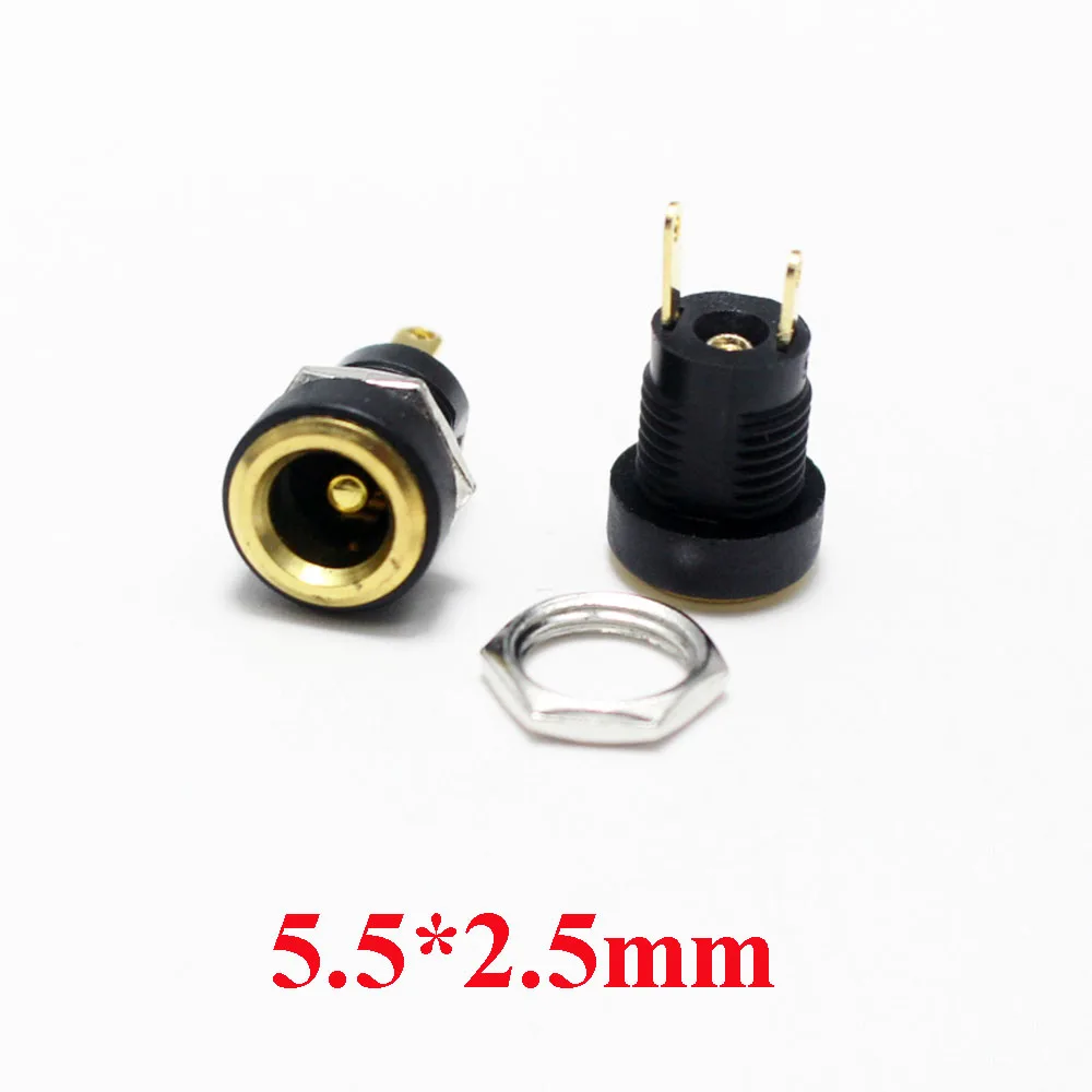 2/5pcs DC-022B Gold 3A 12v for DC Power Supply Jack Socket Female Panel Mount Connector 5.5*2.1mm 3.5*1.35 5.5*2.5 Plug Adaptor