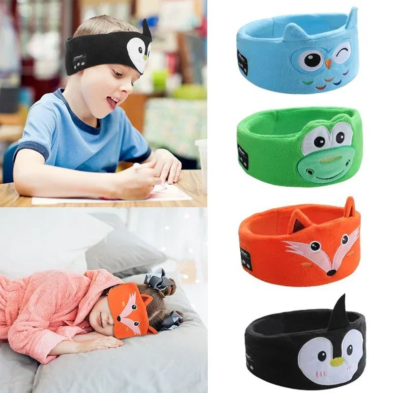 Soft Elastic Comfortable Wireless Music Earphones Kids Animal Sleeping Headphones Eye Mask Children Earmuffs Sleeping Headband