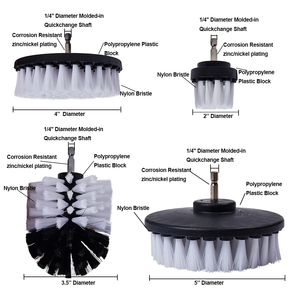 White Drill Brush Power Scrubber Brush 2/3.5/4/5'' Soft Brushes For Glass Car Carpet Leather Washing With Extended Cleaning Tool