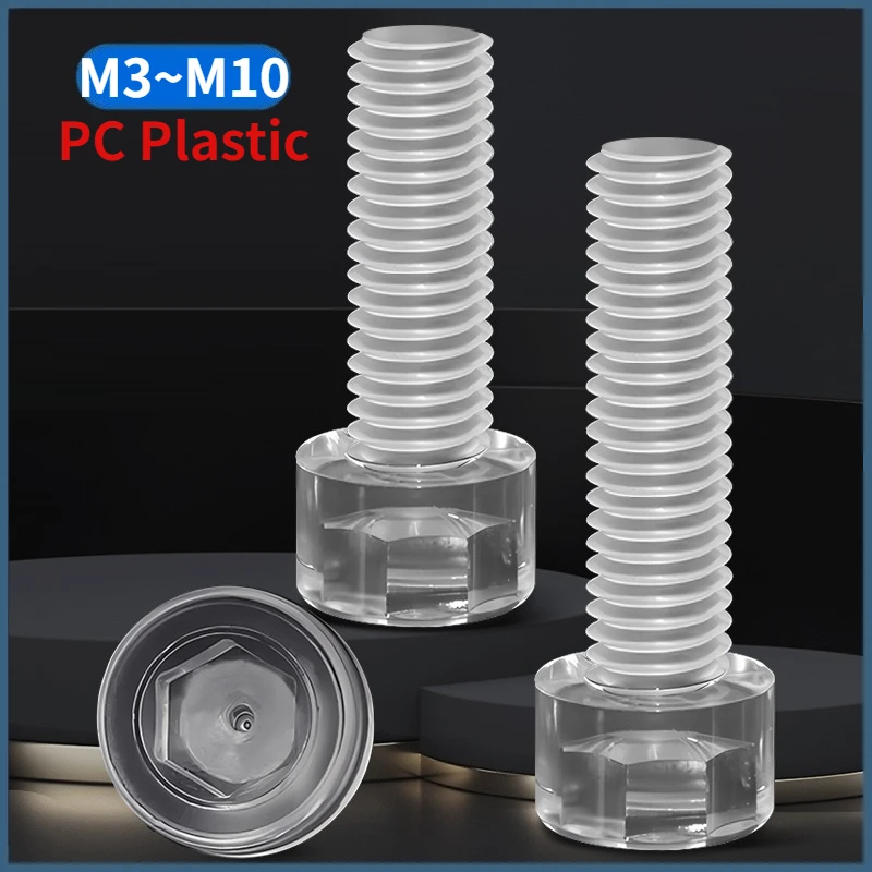 10/20/50pcs M3 M4 M5 M6 M8 M10 PC Acrylic Transparent Plastic Hexagon Hex Socket Cap Head Screw Plastic Allen Key Bolt